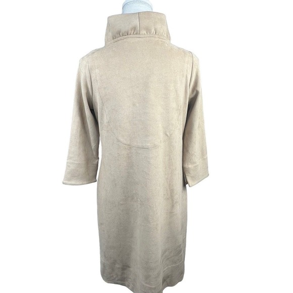 Gretchen Scott Beige Tan Ruffle V Neck Faux Suede Sheath Dress Size XS - Picture 7 of 10
